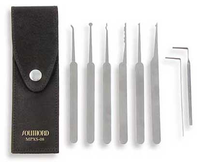 Eight Piece Lock Pick Set With Metal Handles