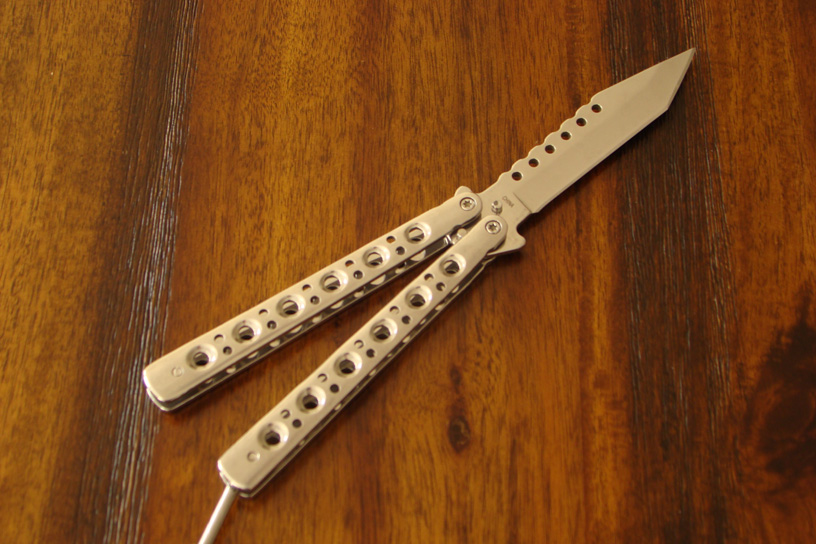 Modern Bench Butterfly Knife - Tanto - Stainless Steel Modern Bench Butterfly Knife - Tanto - Stainless Steel