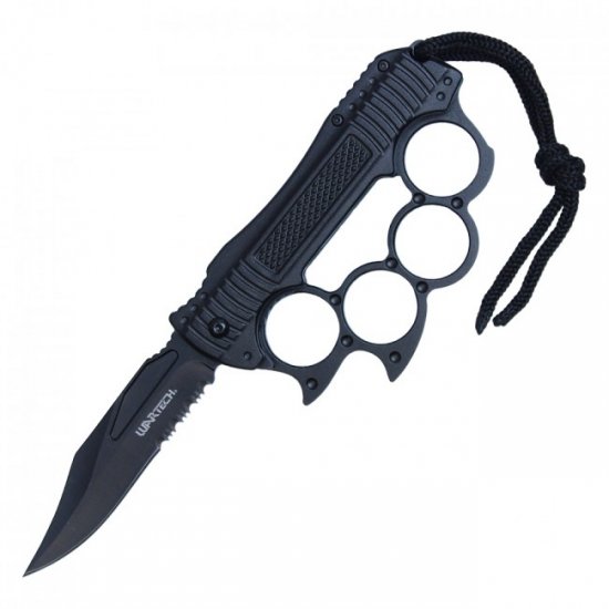 NEW Spiked Knuckles with Retractable Knife - Black - Click Image to Close