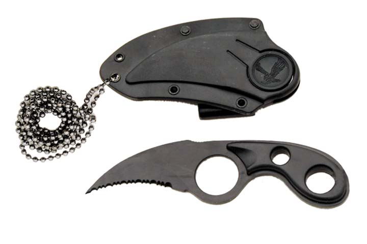 Hawk Blade Necklace Knife - Black - Click Image to Close