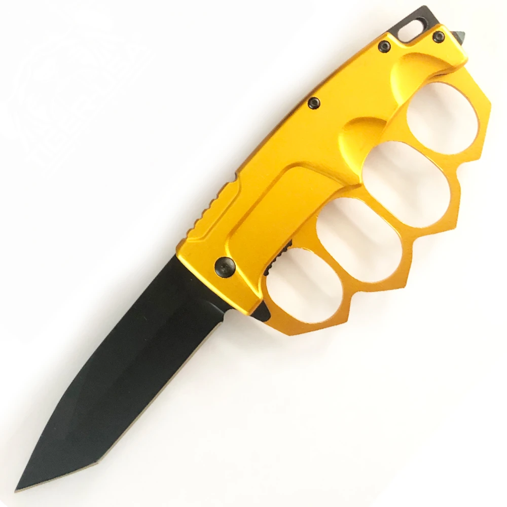 XL Modern Folding Knuckles Knife - Gold